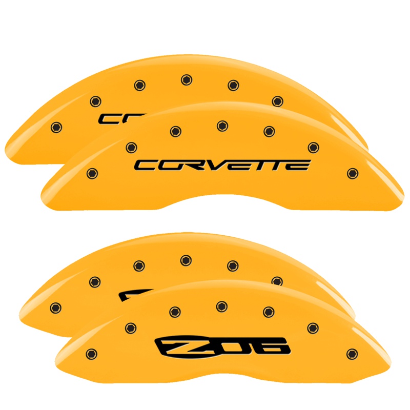 MGP 13083SCZ6YL - 4 Caliper Covers Engraved Front C6/Corvette Engraved Rear C6/Z06 Yellow finish black ch