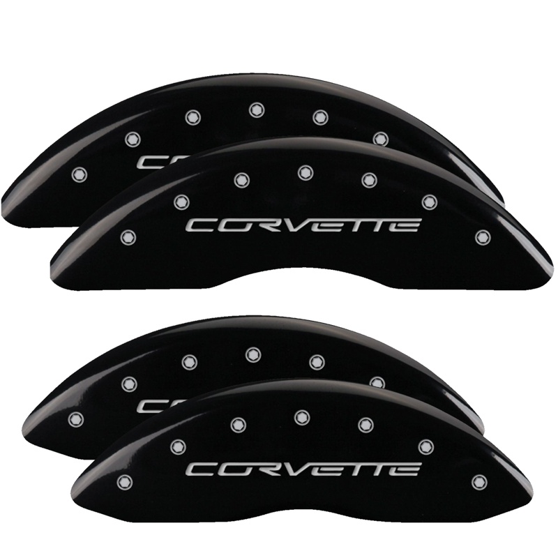 MGP 13083SCV6BK - 4 Caliper Covers Engraved Front & Rear C6/Corvette Black finish silver ch