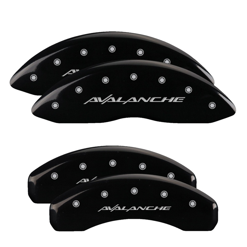 MGP 14004SAVLBK - 4 Caliper Covers Engraved Front & Rear Avalanche Black finish silver ch MGP 14004SAVLBK - 4 Caliper Covers Engraved Front & Rear Avalanche Black finish silver ch