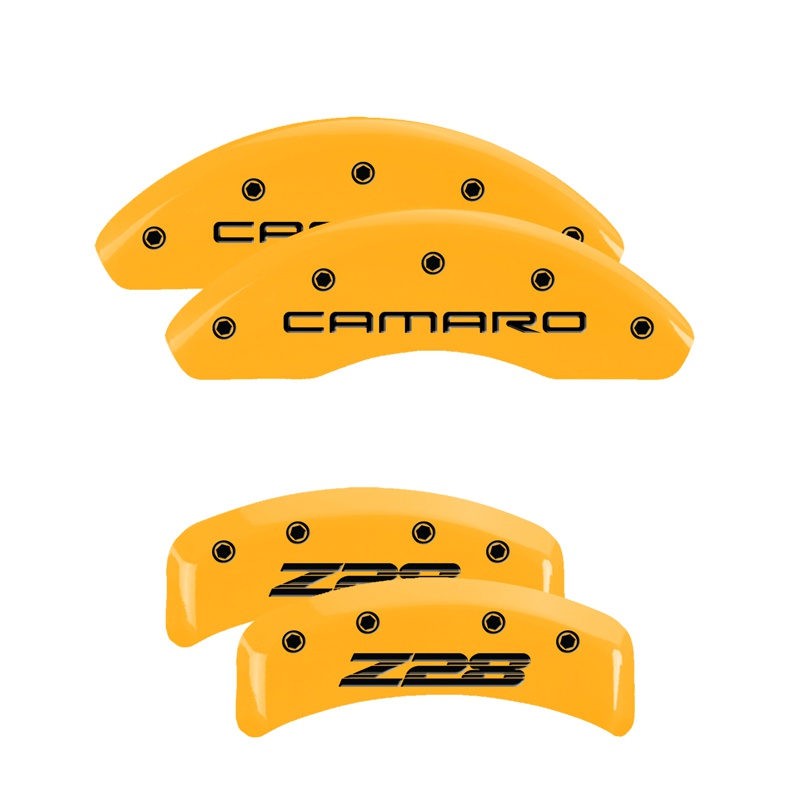 MGP 14026SZ84YL - 4 Caliper Covers Engraved Front Camaro Rear Z28 Yellow Finish Black Char 1997 Chevy Camaro