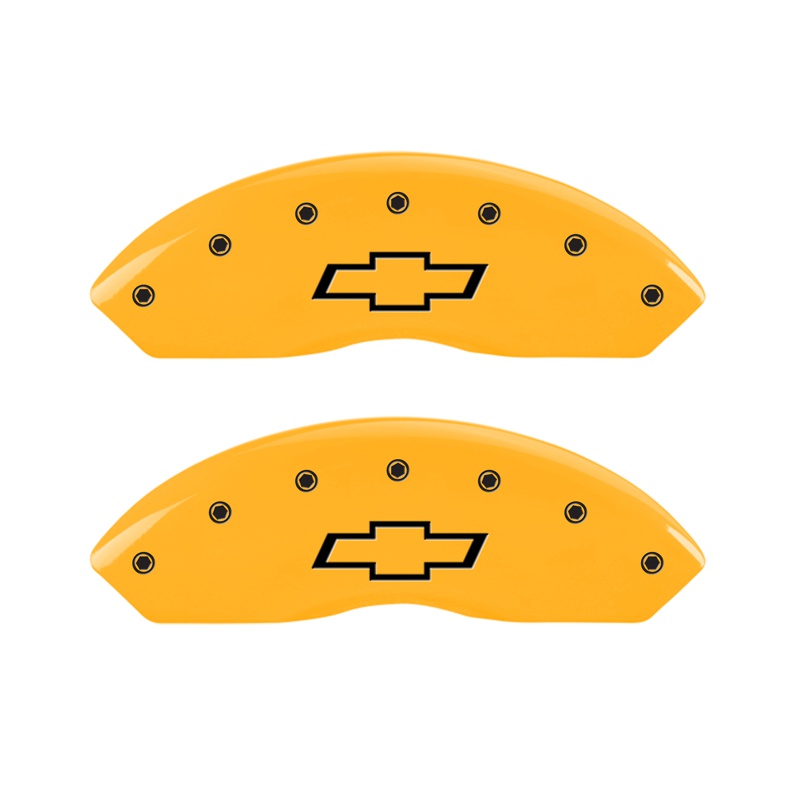 MGP 14003FBOWYL - 2 Caliper Covers Engraved Front Bowtie Yellow Finish Black Char 1997 Chevrolet C3500