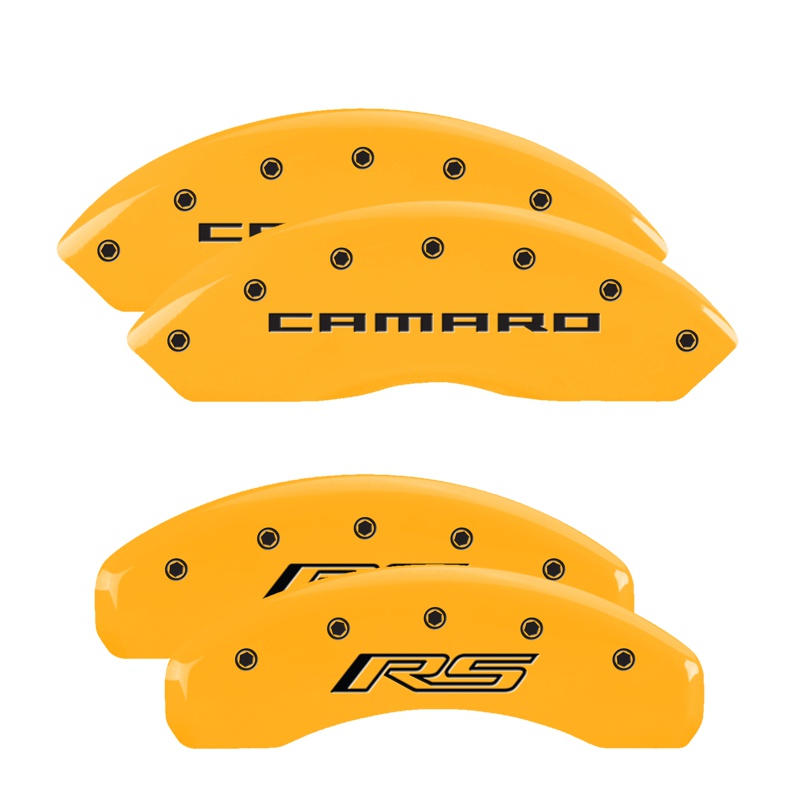 MGP 14240SCR5YL - 4 Caliper Covers Engraved Front Gen 5/Camaro Engraved Rear Gen 5/RS Yellow finish black ch MGP 14240SCR5YL - 4 Caliper Covers Engraved Front Gen 5/Camaro Engraved Rear Gen 5/RS Yellow finish black ch
