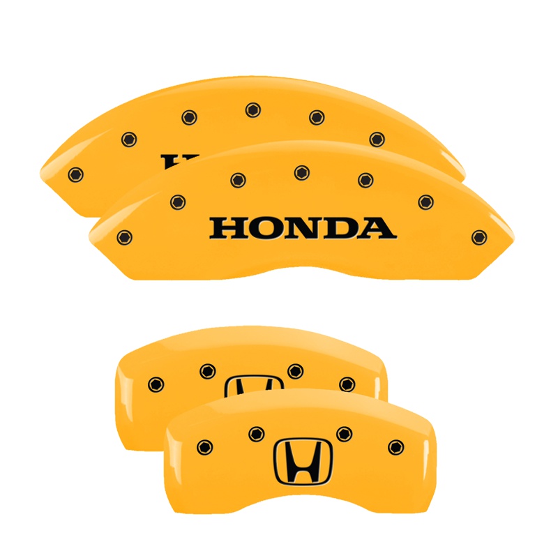MGP 20199SHOHYL - 4 Caliper Covers Engraved Front Honda Rear H Logo Yellow Finish Black Char 2003 Honda Accord