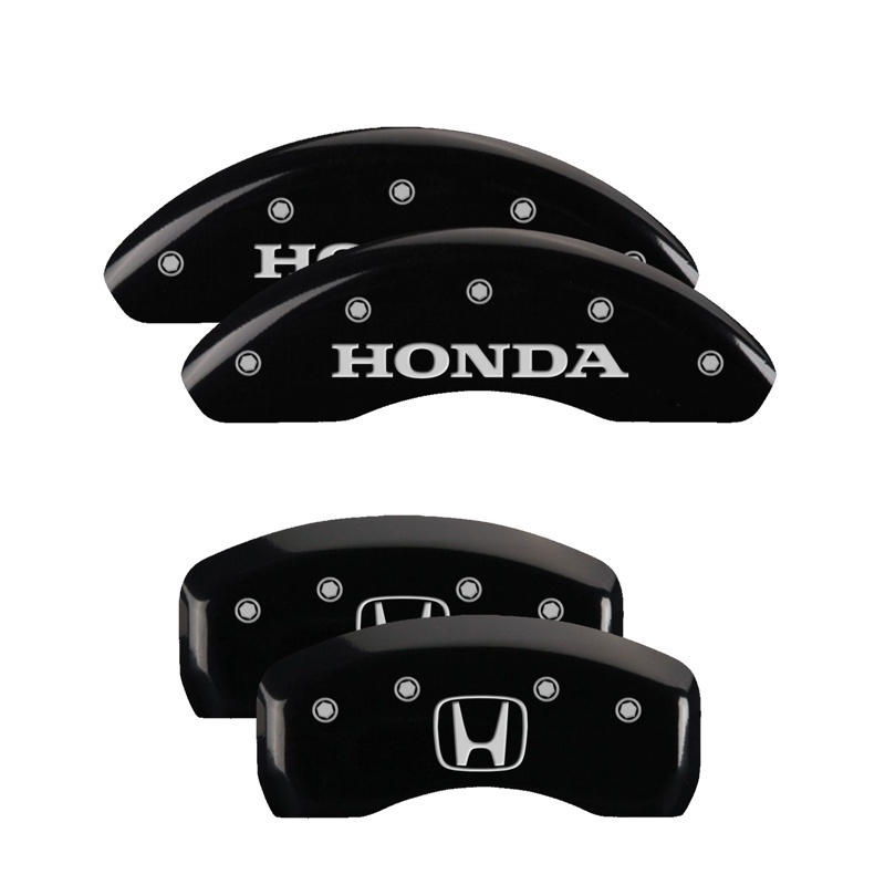 MGP 20224SHOHBK - 4 Caliper Covers Engraved Front Honda Rear H Logo Black Finish Silver Char 2018 Honda Accord
