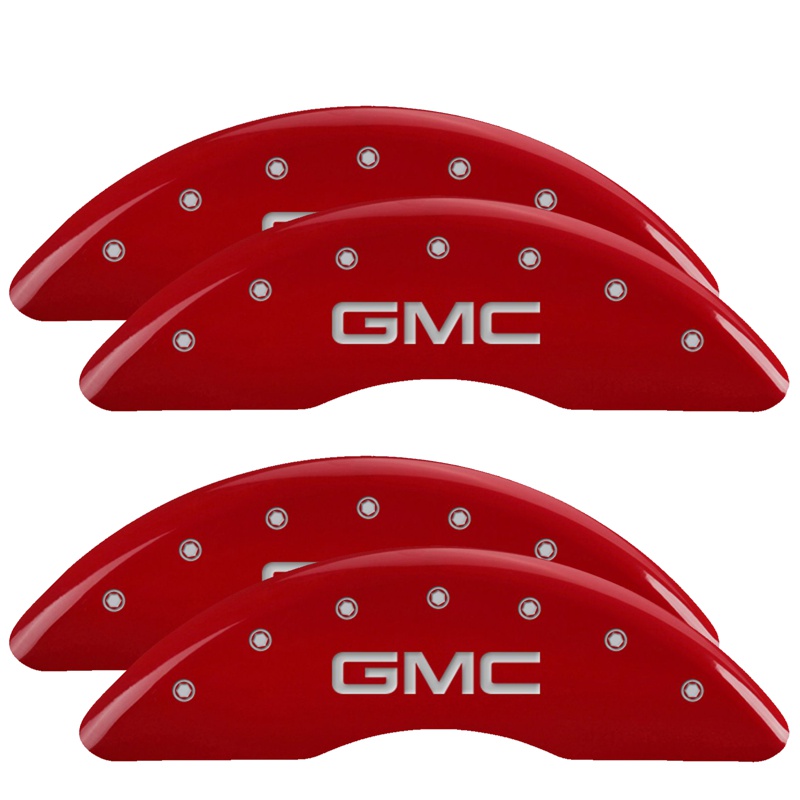MGP 34003SGMCRD - 4 Caliper Covers Engraved Front & Rear GMC Red finish silver ch