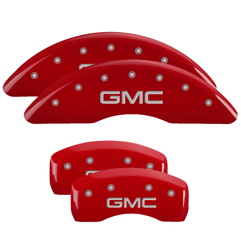 MGP 34001SGMCRD - 4 Caliper Covers Engraved Front & Rear GMC Red finish silver ch MGP 34001SGMCRD - 4 Caliper Covers Engraved Front & Rear GMC Red finish silver ch