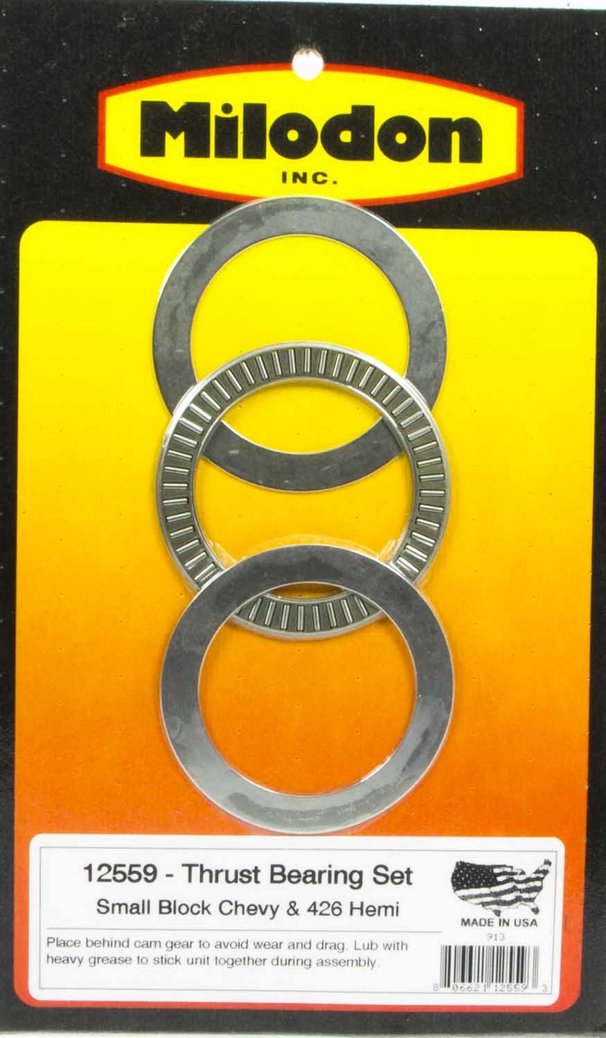 Milodon 12559 - Camshaft Thrust Bearing - 0.030 / 0.040 / 0.070 in Thick - Roller - Steel - Natural -  Gear Drive - Small Block Chevy - Kit