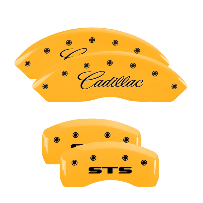 MGP 35002SSTSYL - 4 Caliper Covers Engraved Front Cadillac Rear STS Yellow Finish Black Char 2007 Cadillac STS MGP 35002SSTSYL - 4 Caliper Covers Engraved Front Cadillac Rear STS Yellow Finish Black Char 2007 Cadillac STS
