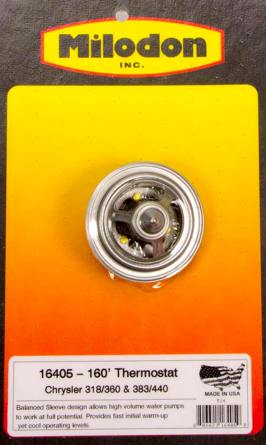 Milodon 16405 - 160 Degree Thermostat - Mopar Milodon 16405 - 160 Degree Thermostat - Mopar