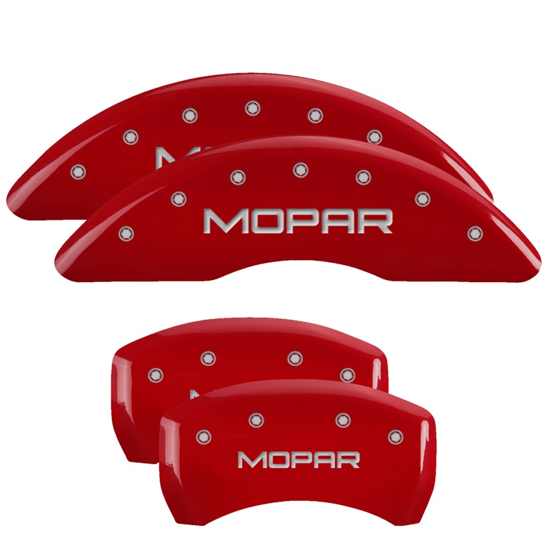 MGP 42012SMOPRD - 4 Caliper Covers Engraved Front & Rear MOPAR Red finish silver ch