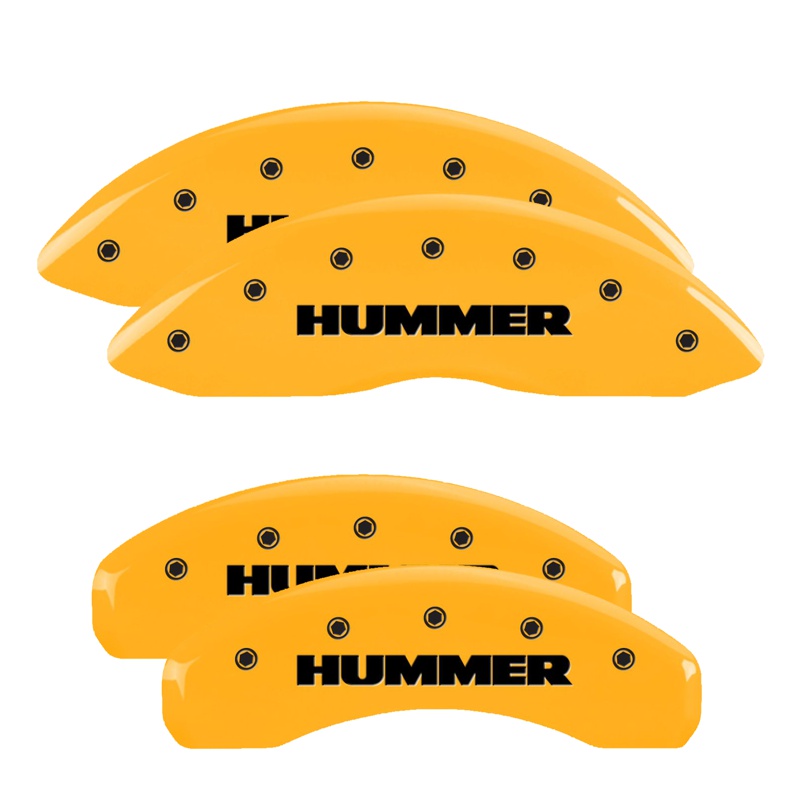 MGP 52002SHUMYL - 4 Caliper Covers Engraved Front & Rear Hummer Yellow Finish Black Char 2005 Hummer H2