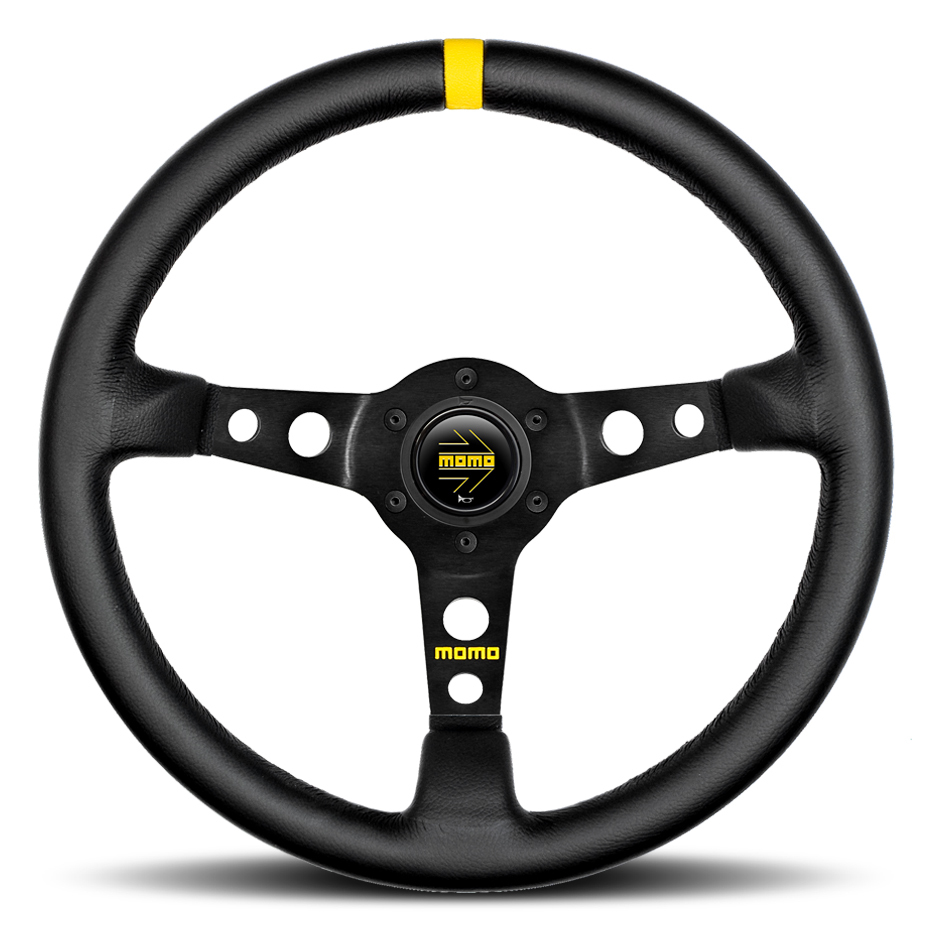 MOMO R1908/35L - MOD08 Steering Wheel 350 mm -  Black Leather/Black Spokes/1 Stripe