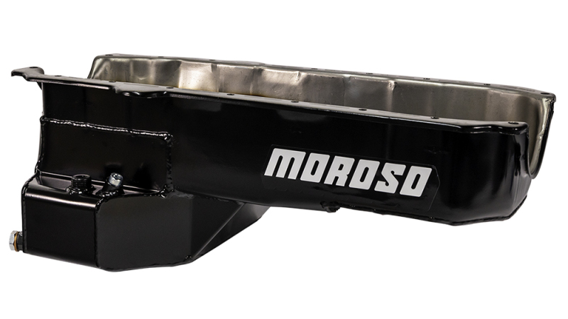 Moroso 20179 - 80-85 Chevrolet SBC (w/Passenger Side Dipstick) Wet Sump 5.5qt 7.5in Steel Oil Pan - Black