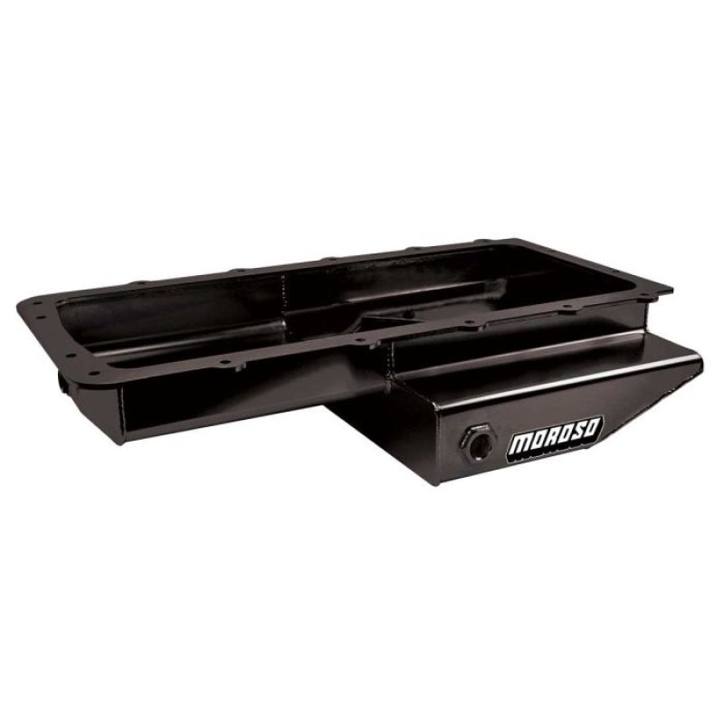 Moroso 20568 - Ford 5.0L/5.2L Coyote Cobra Replica Road Race Baffled Rear T-Sump Steel Black Pc Oil Pan
