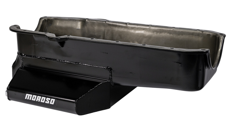 Moroso 21816 - 80-85 Chevy SBC/Dart (w/2 Pc Seal/Low Clearance) Wet Sump 7qt 7in Steel Oil Pan - Black Moroso 21816 - 80-85 Chevy SBC/Dart (w/2 Pc Seal/Low Clearance) Wet Sump 7qt 7in Steel Oil Pan - Black