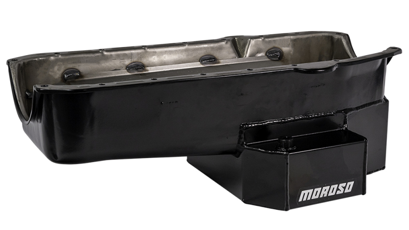 Moroso 21814 - 80-85 Chevy Small Block/Dart (w/2 Pc Seal) Road Race Wet Sump 7qt 7.5in Steel Oil Pan - Black Moroso 21814 - 80-85 Chevy Small Block/Dart (w/2 Pc Seal) Road Race Wet Sump 7qt 7.5in Steel Oil Pan - Black