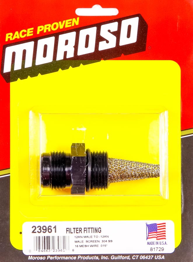 Moroso 23961 - Oil Filter Fitting -12An Male to -12An Male w/External Screen - Single Moroso 23961 - Oil Filter Fitting -12An Male to -12An Male w/External Screen - Single