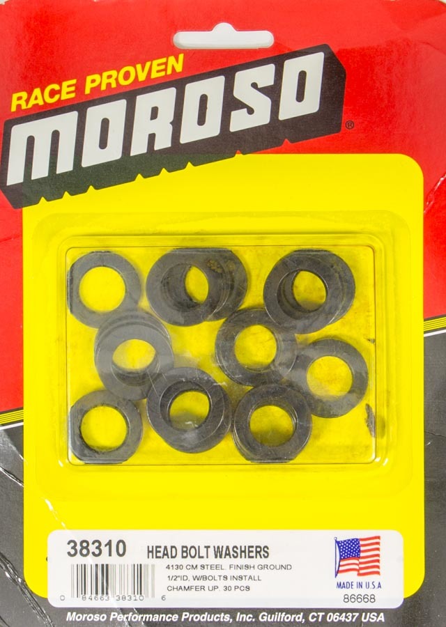 Moroso 38310 - Head Bolt Washers - 1/2in - 4130 Chrome Moly - 30 Pack Moroso 38310 - Head Bolt Washers - 1/2in - 4130 Chrome Moly - 30 Pack