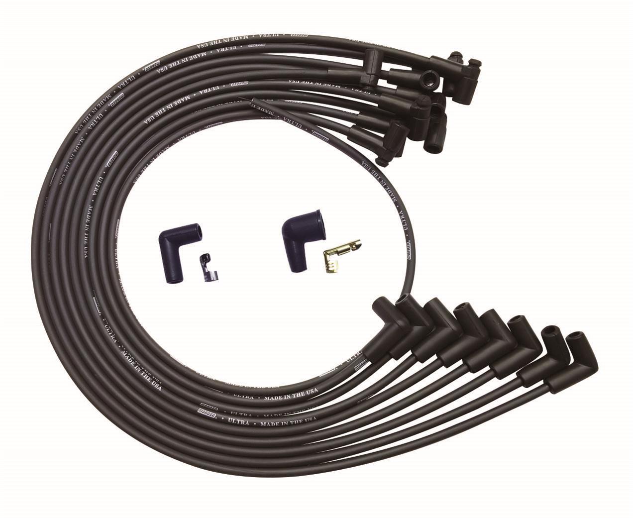 Moroso 51043 - BBC Under Header 90 Deg Plug HEI Dist. Unsleeved Ultra Spark Plug Wire Set - Black Moroso 51043 - BBC Under Header 90 Deg Plug HEI Dist. Unsleeved Ultra Spark Plug Wire Set - Black