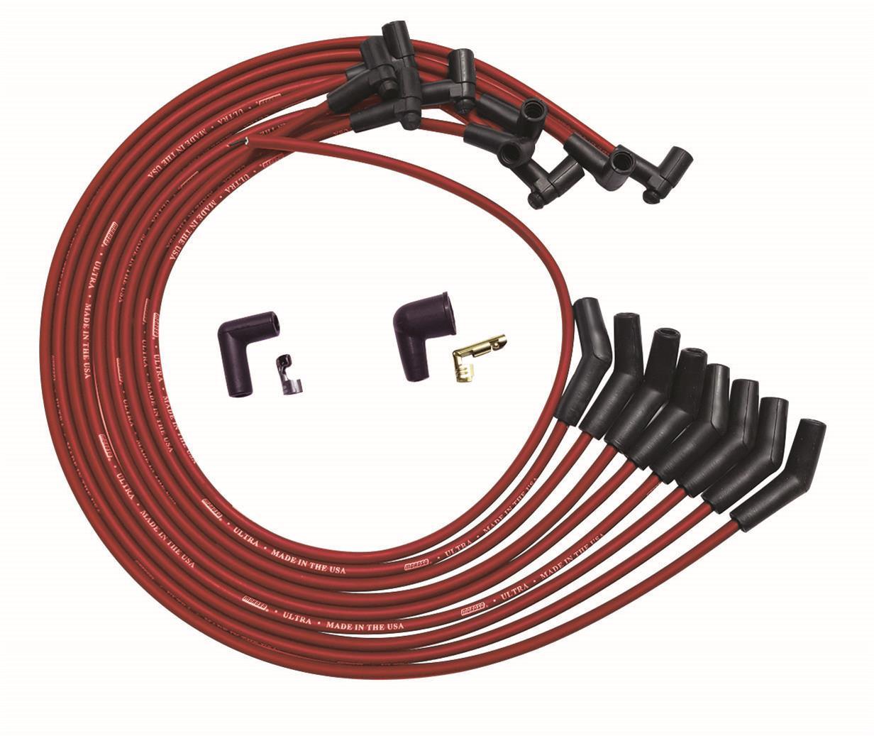 Moroso 52045 - BBC Under Header 135 Plug Boots HEI Ultra Spark Plug Wire Set - Red Moroso 52045 - BBC Under Header 135 Plug Boots HEI Ultra Spark Plug Wire Set - Red