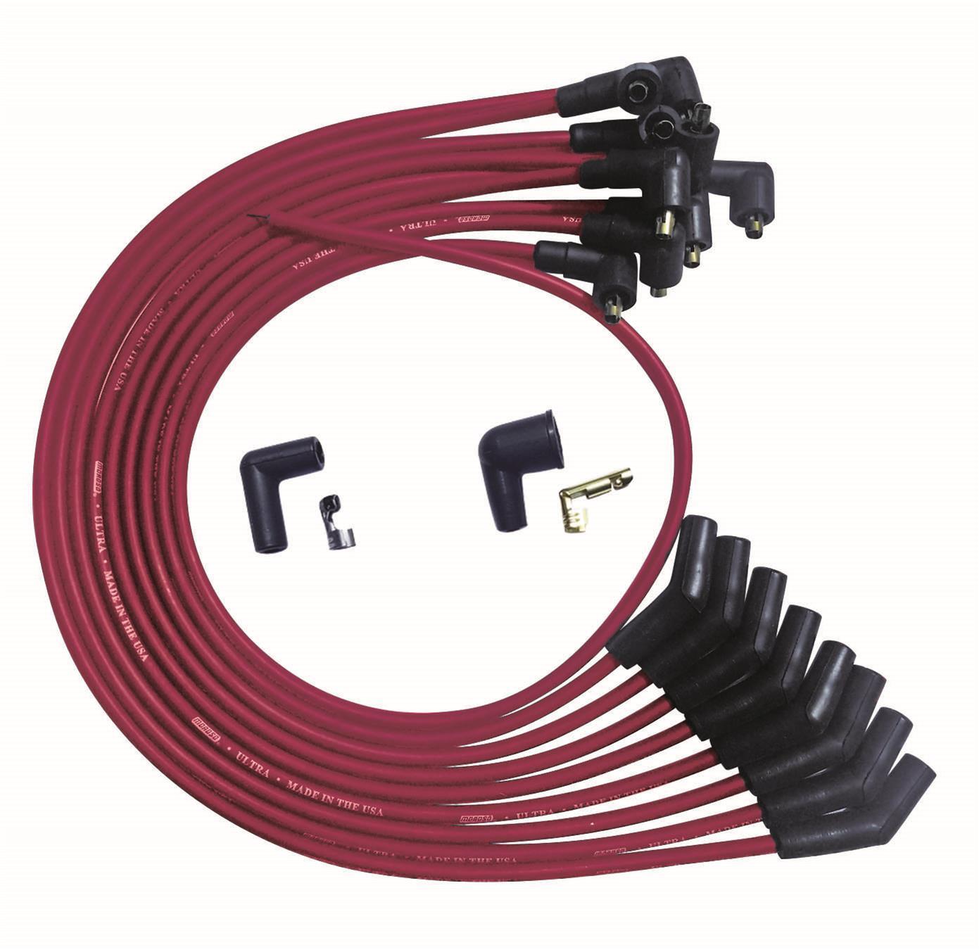 Moroso 52073 - SB Ford 351W 135 Deg Plug Boots Non-HEI Ultra Spark Plug Wire Set - Red