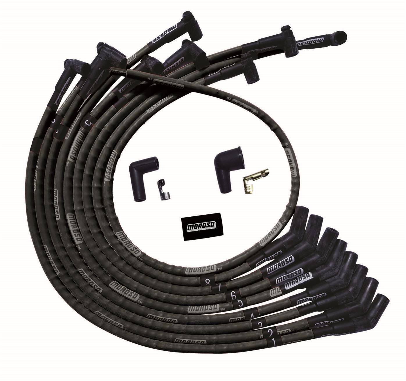 Moroso 51570 - SB Ford Sleeved 135 Plug HEI Ultra Spark Plug Wire Set - Black