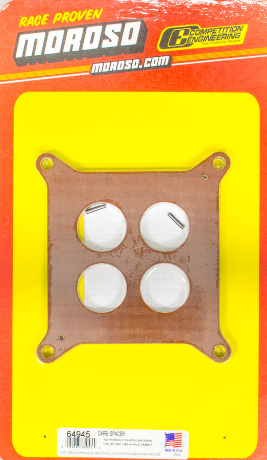 Moroso 64945 - 4150/4160 Carburetor Spacer - 4 Hole Plenum - 1/2in - Phenolic Moroso 64945 - 4150/4160 Carburetor Spacer - 4 Hole Plenum - 1/2in - Phenolic