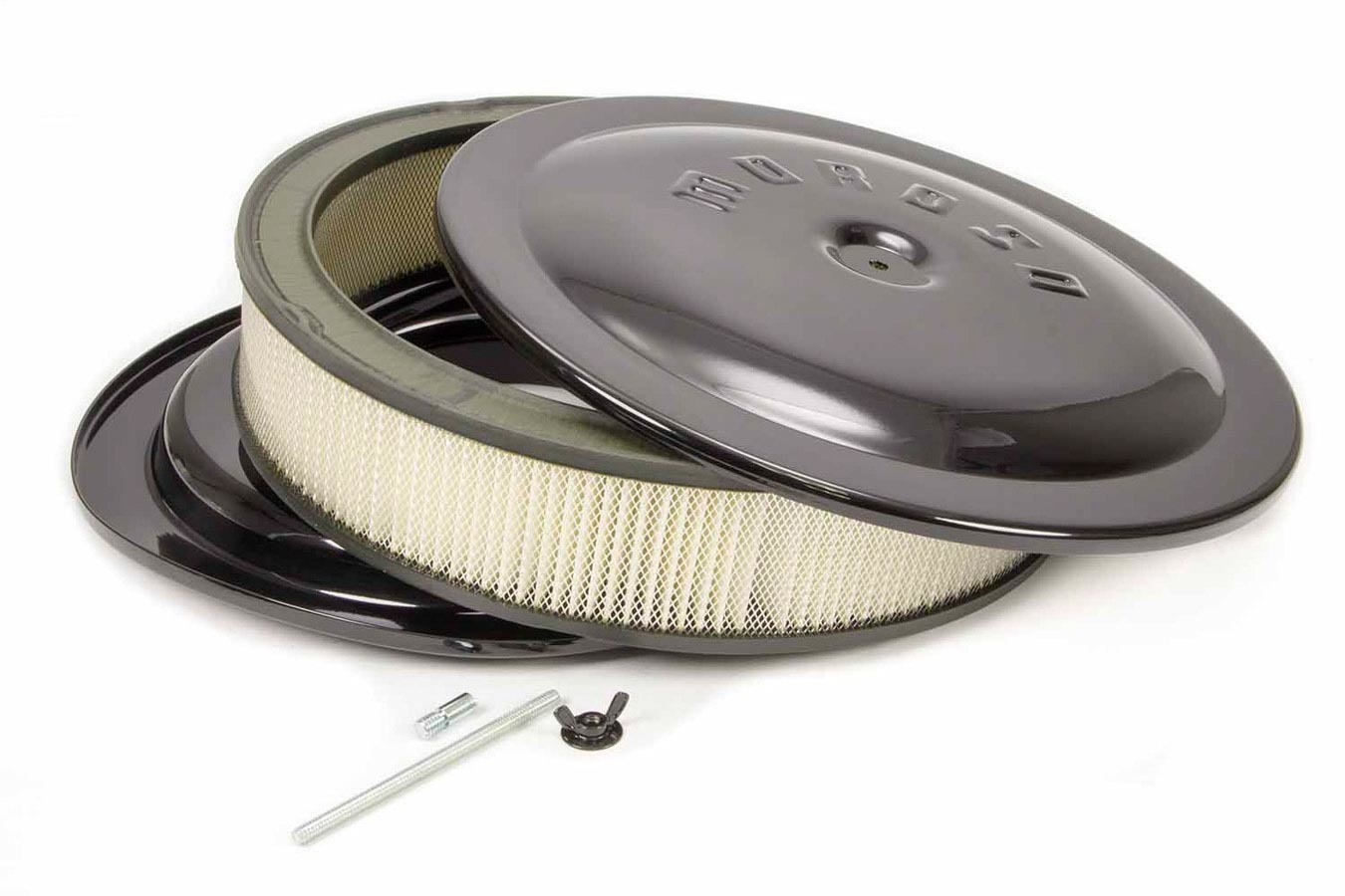 Moroso 65912 - Racing Air Cleaner - 14in x 3in Filter - Raised Bottom - Aluminum - Black Powder Coat