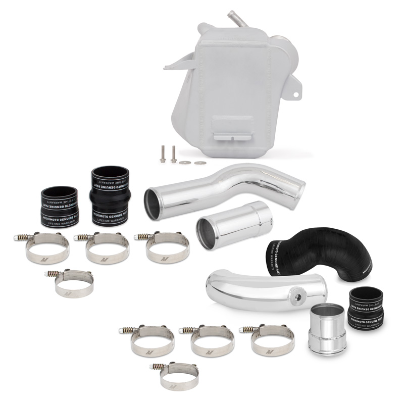 Mishimoto MMINT-F2D-11KSLP - 11-16 Ford 6.7L Powerstroke Air-To-Water Intercooler Kit - Wrinkle Silverw/ Polished Pipes