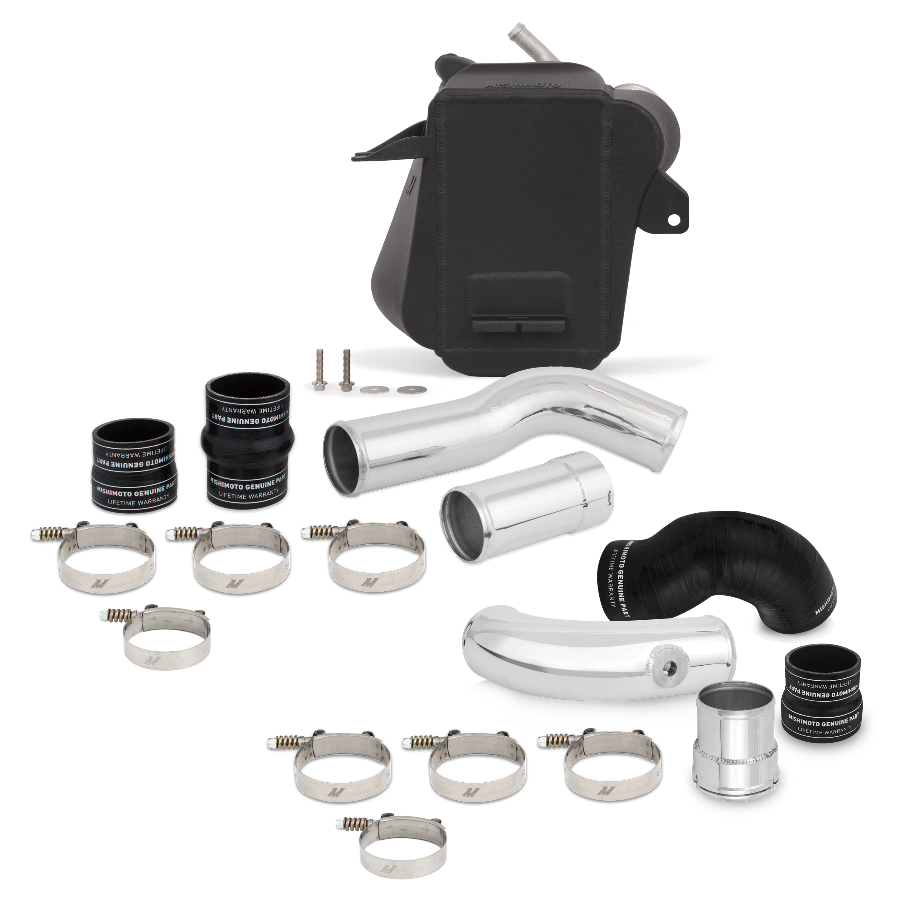 Mishimoto MMINT-F2D-11KBKP - 11-16 Ford 6.7L Powerstroke Air-To-Water Intercooler Kit - Wrinkle Black w/ Polished Pipes