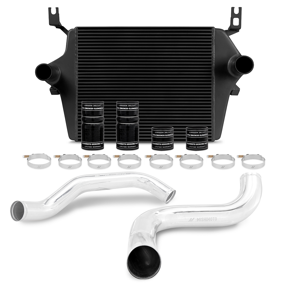 Mishimoto MMINT-F2D-99KBKP - 99-03 Ford 7.3L Powerstroke PSD Black Intercooler Kit w/ Polished Pipes Mishimoto MMINT-F2D-99KBKP - 99-03 Ford 7.3L Powerstroke PSD Black Intercooler Kit w/ Polished Pipes