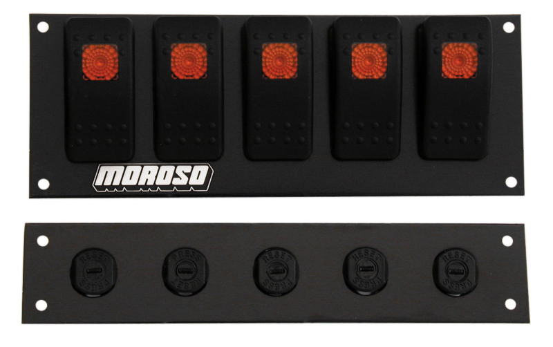 Moroso 74183 - Rocker Switch Panel - Flat Surface Mount - LED - 2.488in x 6.695in - Five On/Off Switches
