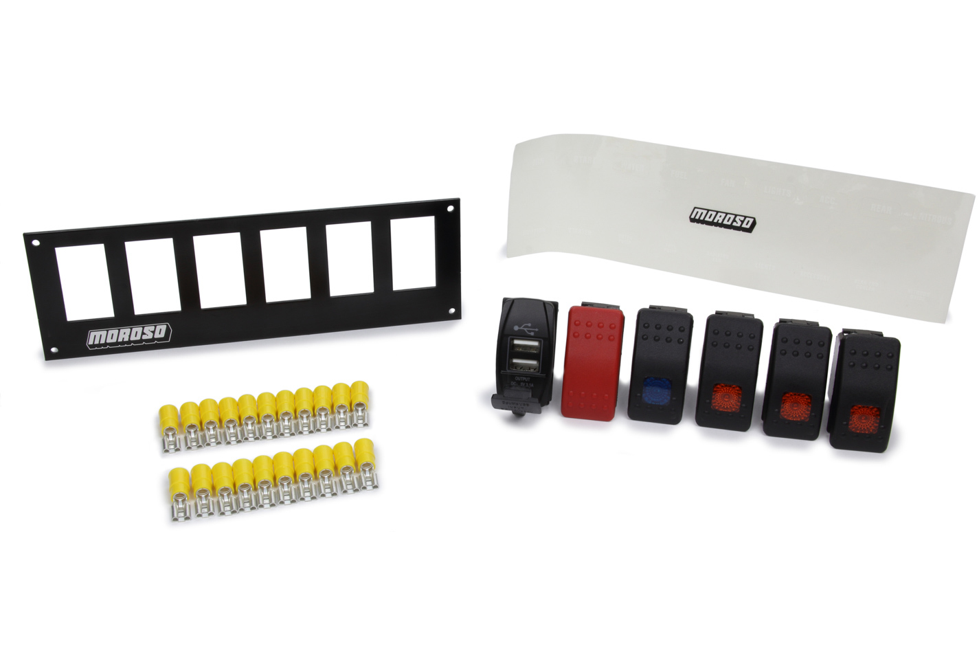 Moroso 74195 - Rocker Switch Panel - Flat Surface Mount - LED w/USB - 2.488in x 7.85in -Five On/Off Switches Moroso 74195 - Rocker Switch Panel - Flat Surface Mount - LED w/USB - 2.488in x 7.85in -Five On/Off Switches