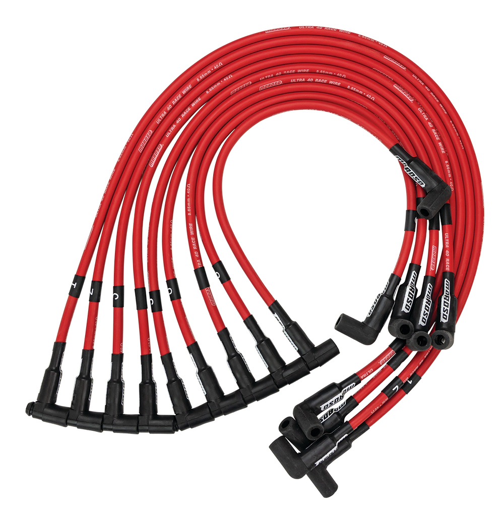 Moroso 73699 - Chevrolet Small Block (Sprint Car) Ignition Wire Set - Ultra 40 - Unsleeved - HEI - Red Moroso 73699 - Chevrolet Small Block (Sprint Car) Ignition Wire Set - Ultra 40 - Unsleeved - HEI - Red