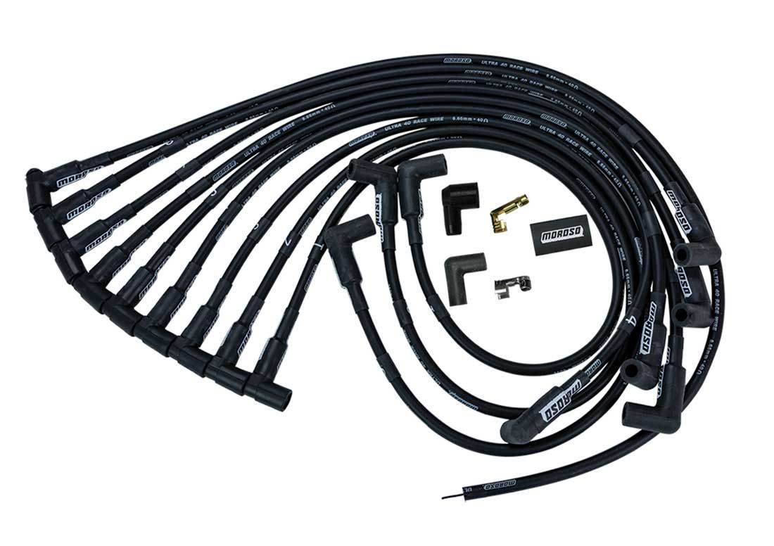 Moroso 73708 - Chevrolet Small Block Ignition Wire Set - Ultra 40 - Unsleeved - Non-HEI - Under Header - Blk