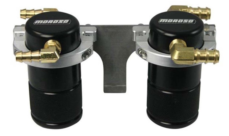 Moroso 85647 - 08-14 Subaru STi (w/Front Mount Intercooler) Air/Oil Separator Catch Can - Billet Alum -Black