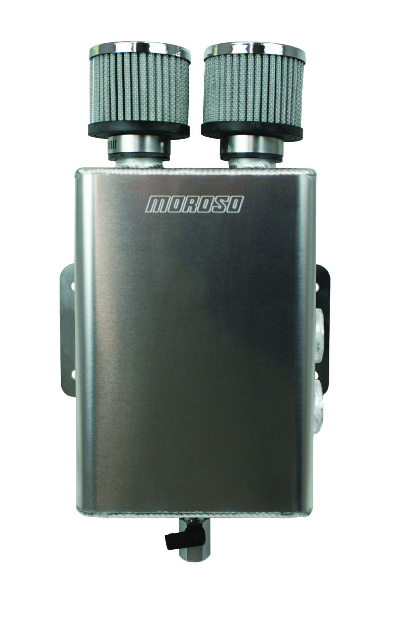 Moroso 85392 - Breather Tank/Catch Can -16An Female Inlet - Right Side - Two Breathers - Aluminum