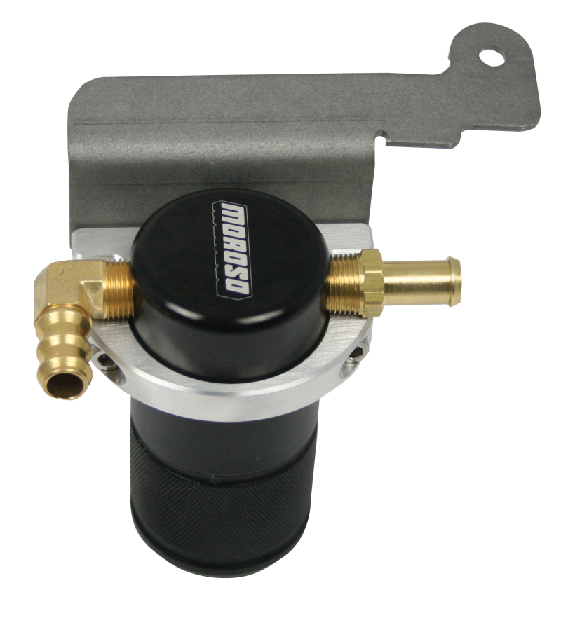 Moroso 85617 - 07-14 Ford Mustang GT500 Air/Oil Separator Catch Can - Small Body - Billet Aluminum - Black Moroso 85617 - 07-14 Ford Mustang GT500 Air/Oil Separator Catch Can - Small Body - Billet Aluminum - Black