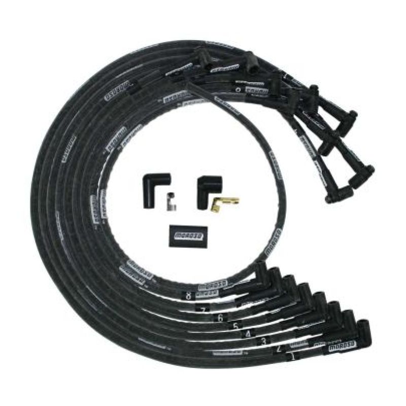 Moroso 9767M - Small Block Chevy Under Header HEI 90 Sleeved Degree Mag Tune Ignition Wire Set - Black Moroso 9767M - Small Block Chevy Under Header HEI 90 Sleeved Degree Mag Tune Ignition Wire Set - Black