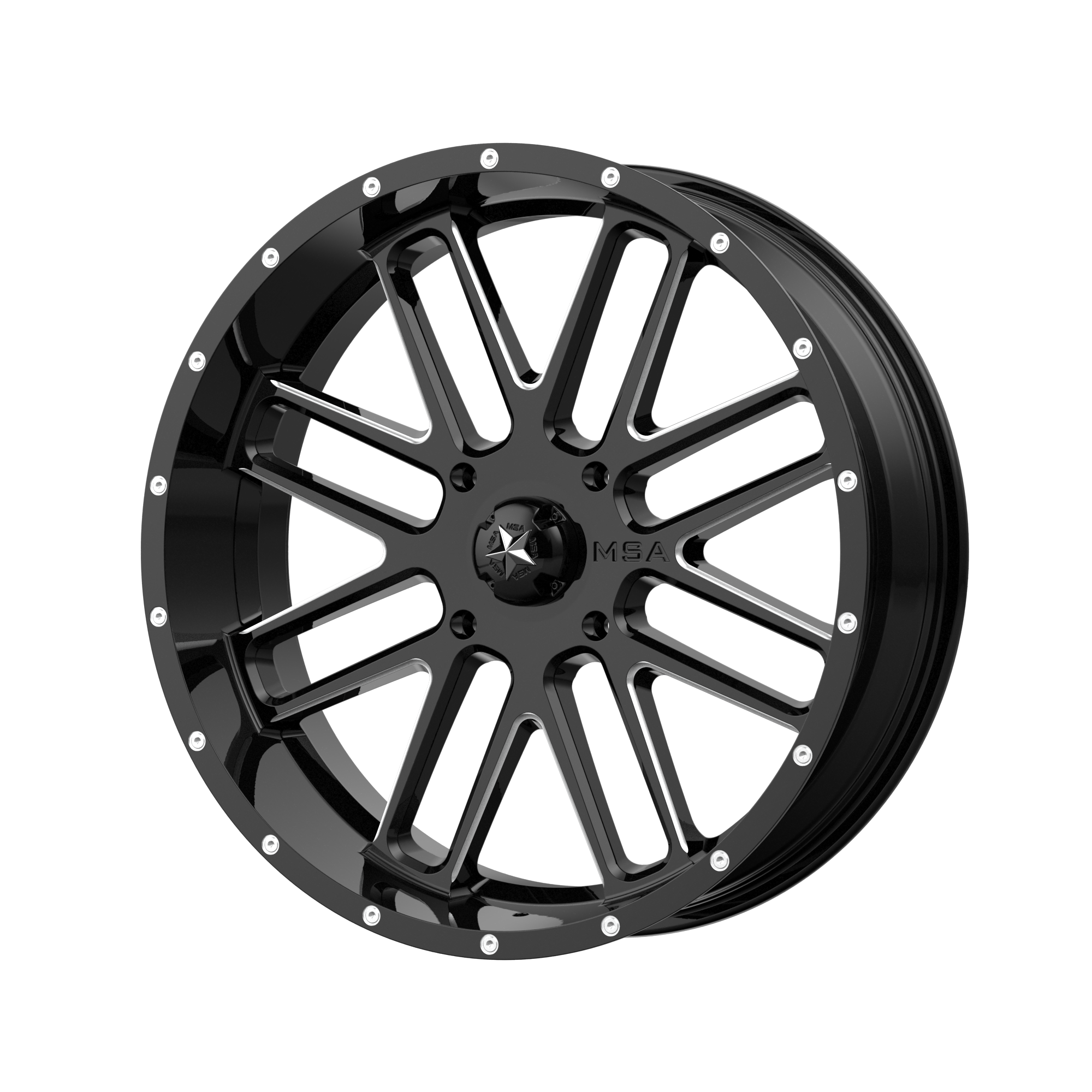 MSA Offroad Wheels M35-020737M - M35 Bandit 20X7 Gloss Black Milled