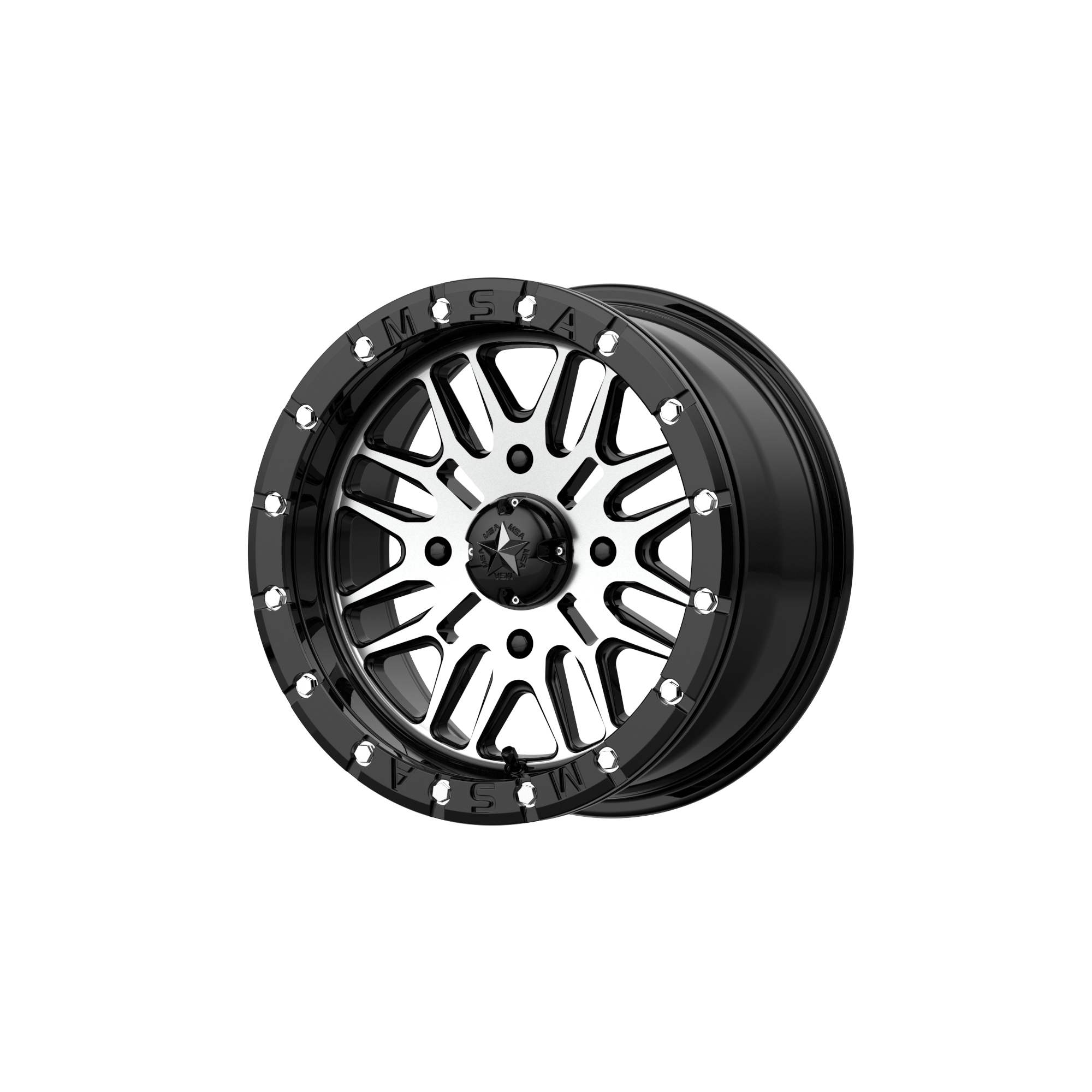 MSA Offroad Wheels M37-04710 - M37 Brute Beadlock 14X7 Gloss Black Machined