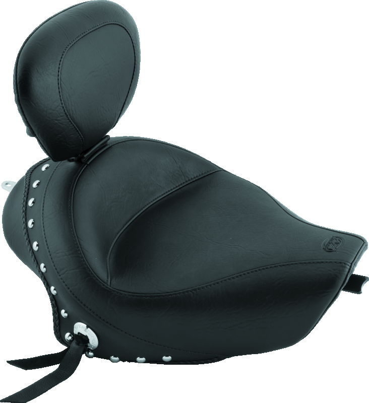 Mustang Motorcycle 79439 - Mustang 04-21 Harley Sportster 3.3 Wide Stud Touring Solo Seat w/Driver Backrest - Black