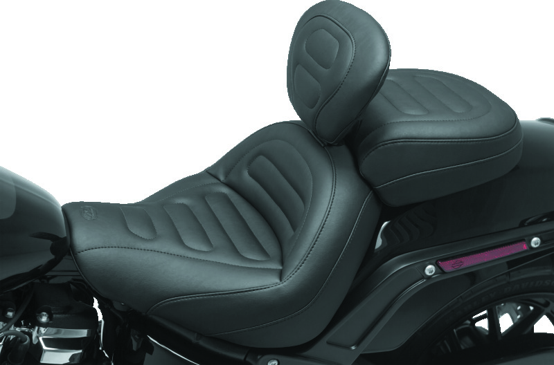 Mustang Motorcycle 79334 - Mustang 18-21 Harley Fat Bob Standard Touring Solo Seat w/Driver Backrest - Black
