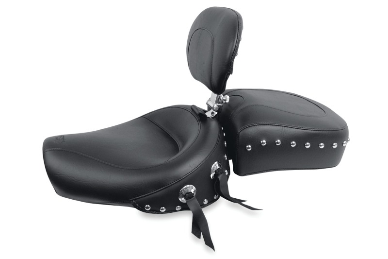 Mustang Motorcycle 79106 - Mustang 82-03 Harley Sportster Wide Touring Solo Seat w/Driver Backrest Studs - Black
