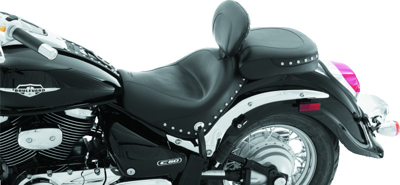 Mustang Motorcycle 79620 - Mustang 09-21 Suzuki Boulevard C50/C50T Standard Touring 2PC Seat w/Driver Backrest w/Studs - Black