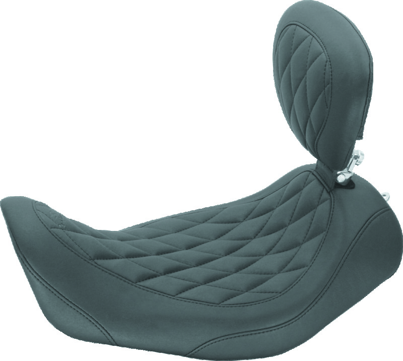Mustang Motorcycle 79802 - Mustang 06-17 Harley Dyna Wide Tripper Solo Seat w/Driver Backrest Diamond Stitch - Black
