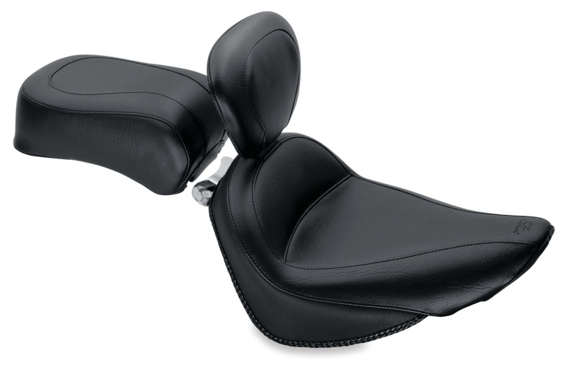 Mustang Motorcycle 79712 - Mustang 00-15 Harley Softail Standard Rear Tire Standard Touring Solo Seat w/Driver Backrest - Black