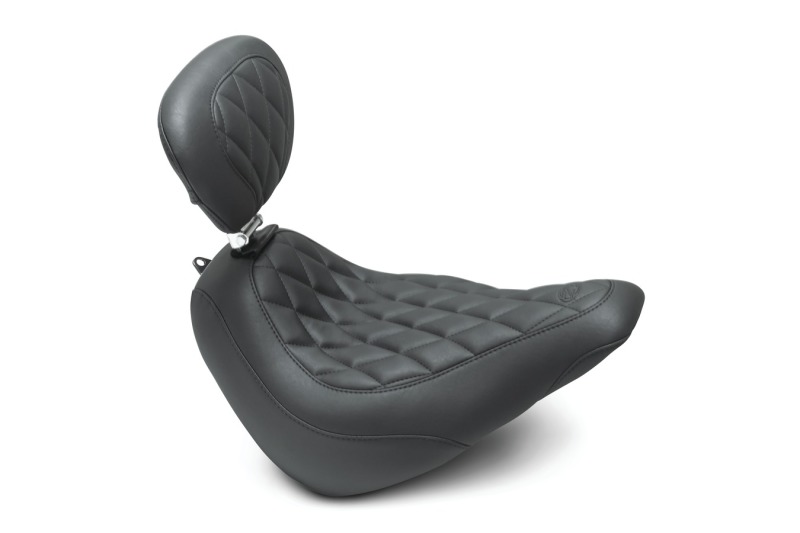 Mustang Motorcycle 83046 - Mustang 18-21 Harley Softail Slim Wide Tripper Solo Seat w/Driver Backrest Diamond Stitch - Black