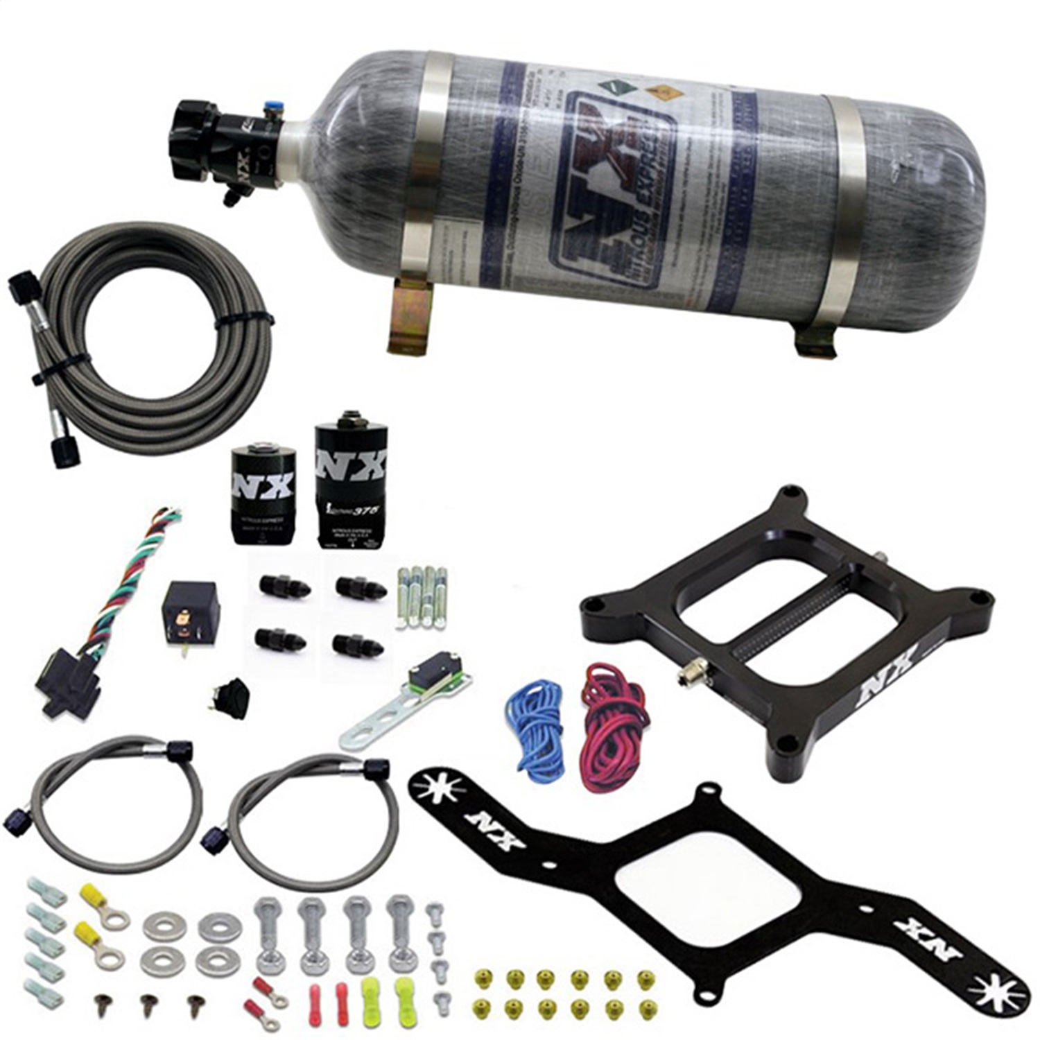 Nitrous Express 55140-12 - 4150 RNC Conventional Nitrous Plate Kit w/.375in Solenoid w/12lb Bottle