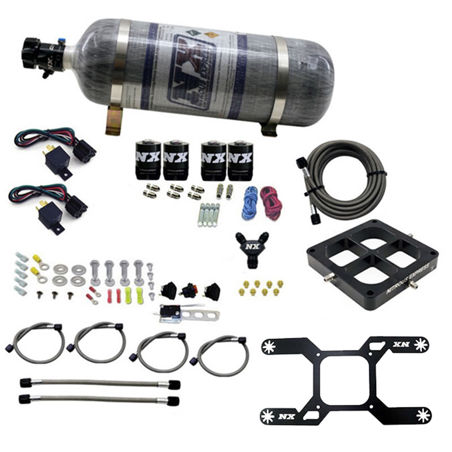 Nitrous Express 66047-12 - Dominator Dual Stage Billet Crossbar Nitrous Kit (50-300 & 100-500HP) w/Comp Bottle